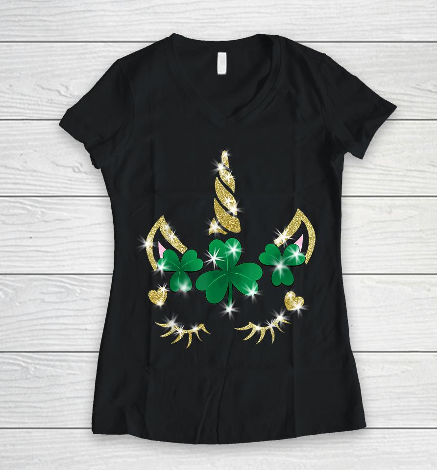 Sarcastic Unicorn Face Print Cute Saint Patrick's Day Girls Women V-Neck T-Shirt