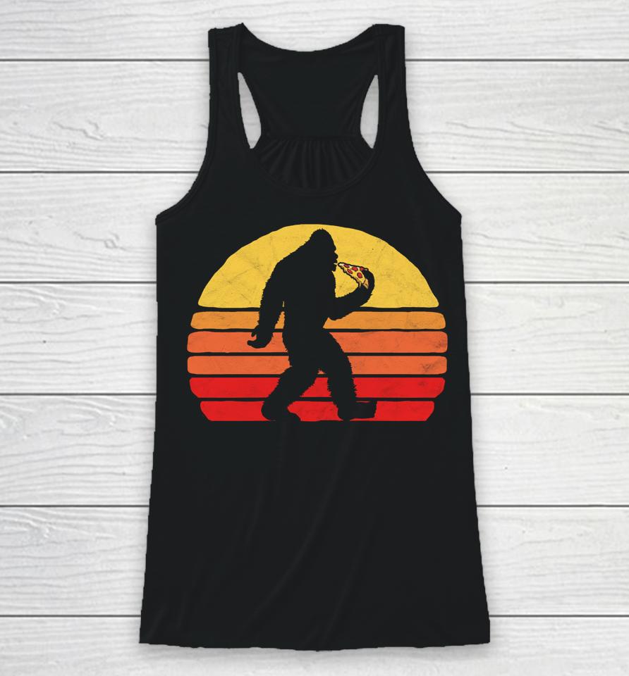 Sasquatch And Pizza Funny Eating Bigfoot &Amp; 80S Sun Graphic Racerback Tank