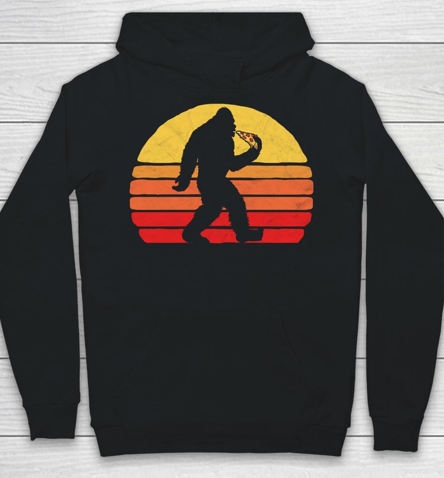 Sasquatch And Pizza Funny Eating Bigfoot &Amp; 80S Sun Graphic Hoodie