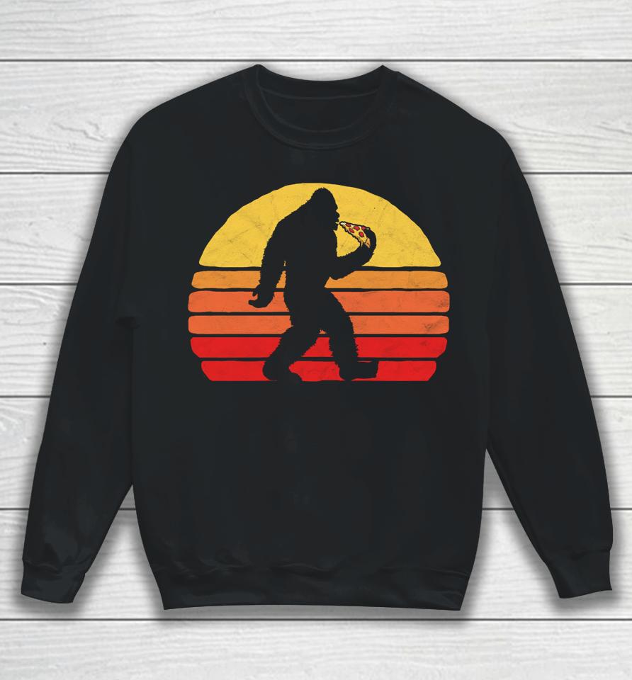 Sasquatch And Pizza Funny Eating Bigfoot &Amp; 80S Sun Graphic Sweatshirt