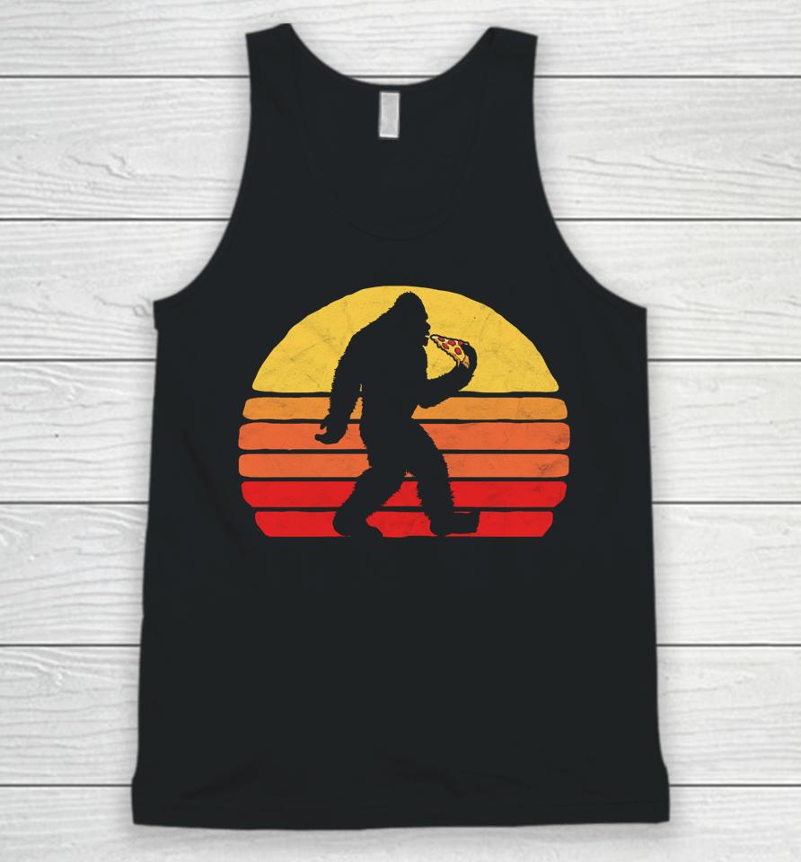 Sasquatch And Pizza Funny Eating Bigfoot &Amp; 80S Sun Graphic Unisex Tank Top