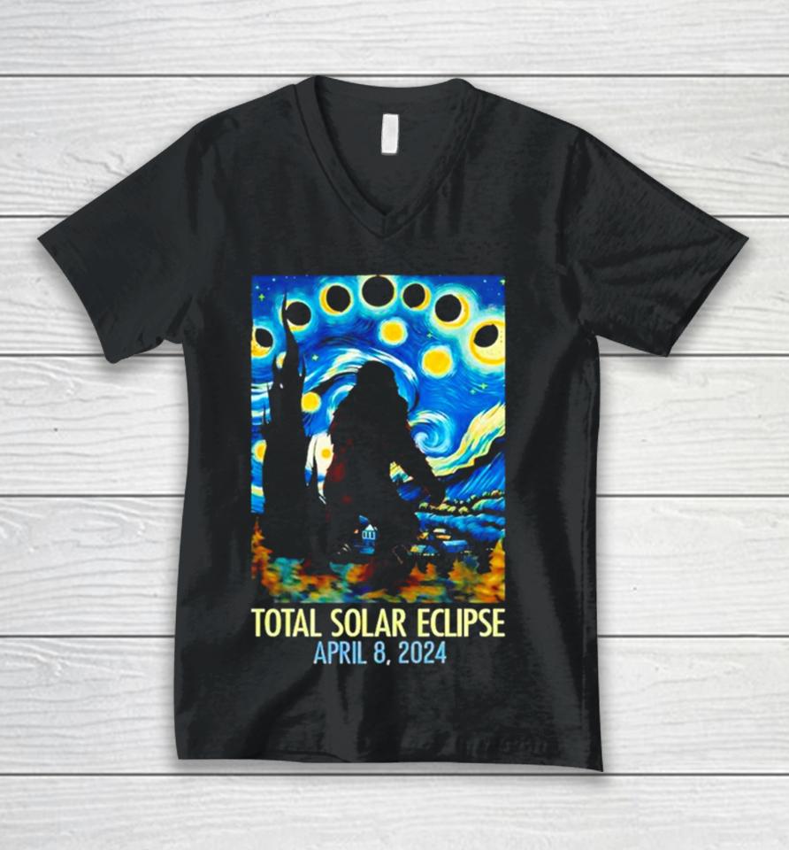 Sasquatch Bigfoot Staring At Solar Eclipse April 8Th 2024 Unisex V-Neck T-Shirt