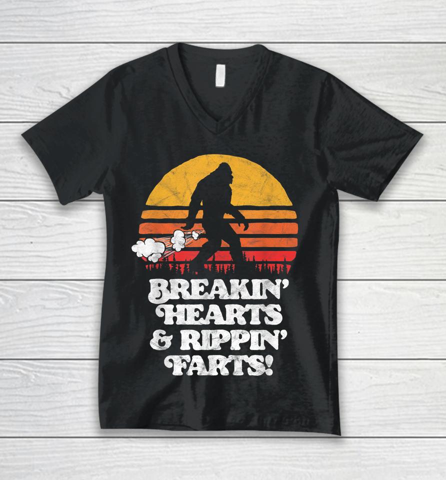 Sasquatch Breakin Hearts &Amp; Rippin Farts! Funny Bigfoot Sun Unisex V-Neck T-Shirt