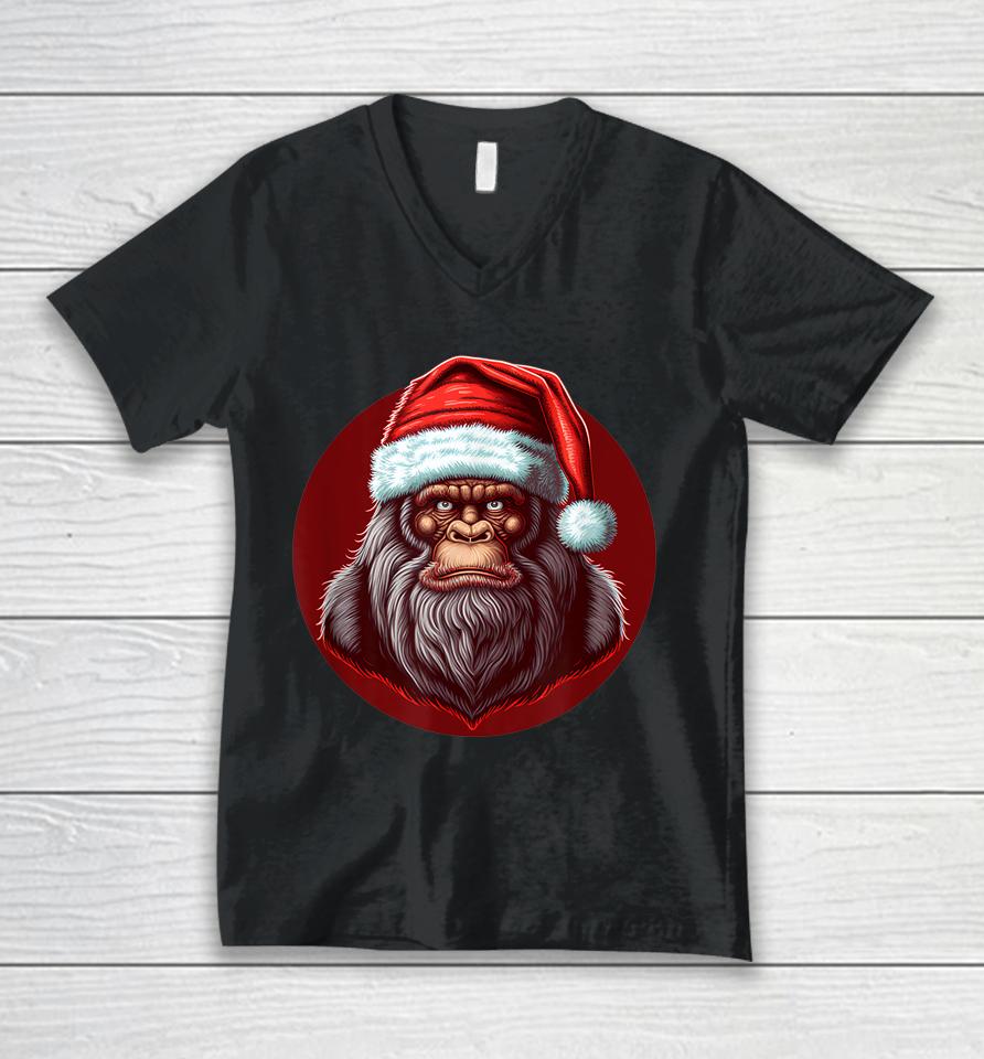 Sasquatch Christmas Santa Claus Xmas Bigfoot Believe Unisex V-Neck T-Shirt