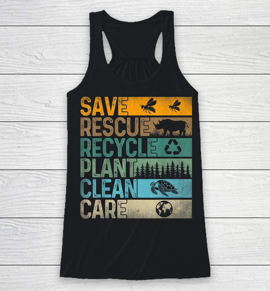 Save Bees Rescue Animals Recycle Plastics Fun Earth Day Racerback Tank