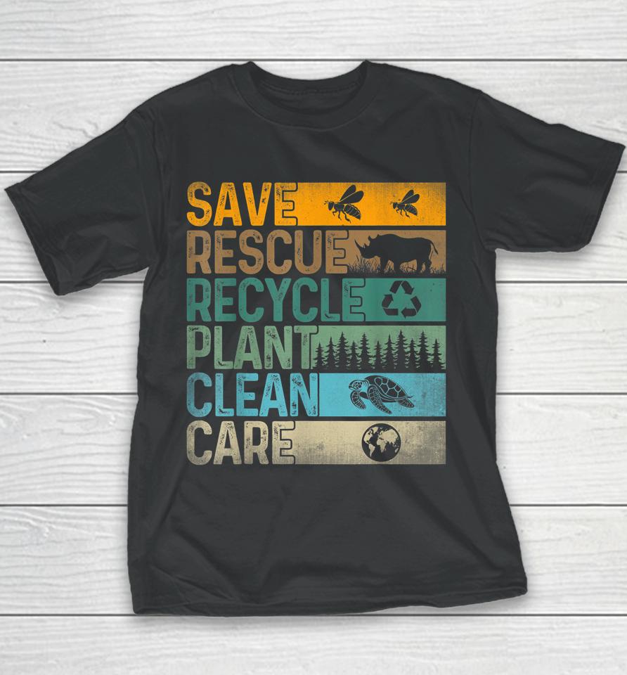 Save Bees Rescue Animals Recycle Plastics Fun Earth Day Youth T-Shirt