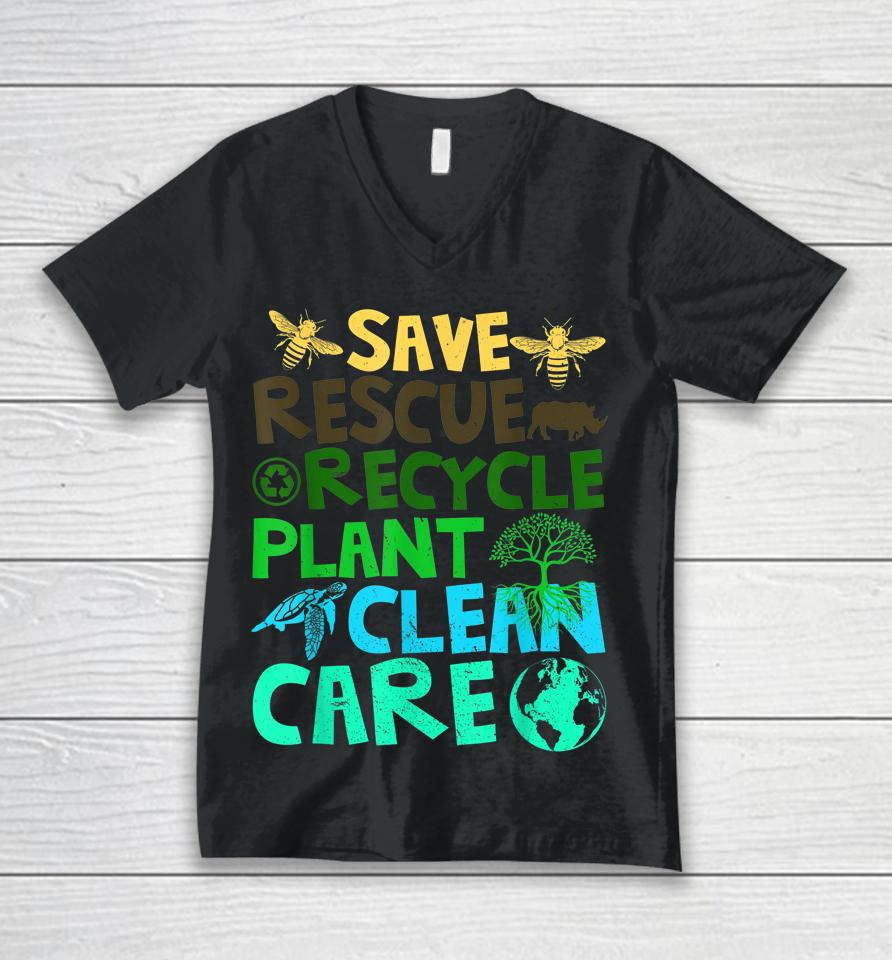 Save Bees Rescue Animals Recycle Plastict Earth Day Unisex V-Neck T-Shirt