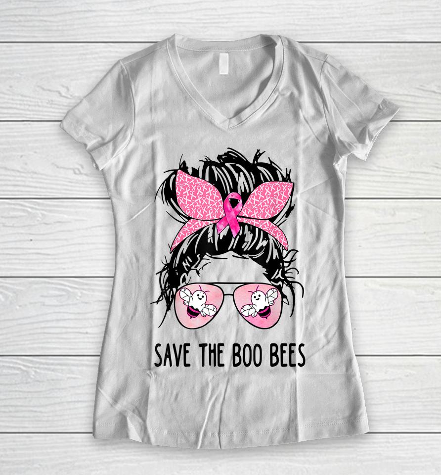Save The Boo Bees Boobees Breast Cancer Awareness Halloween Women V-Neck T-Shirt