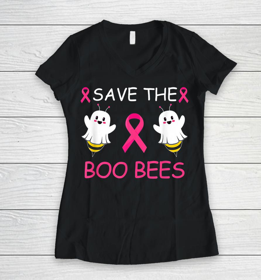 Save The Boo Bees Halloween Breast Cancer Women V-Neck T-Shirt