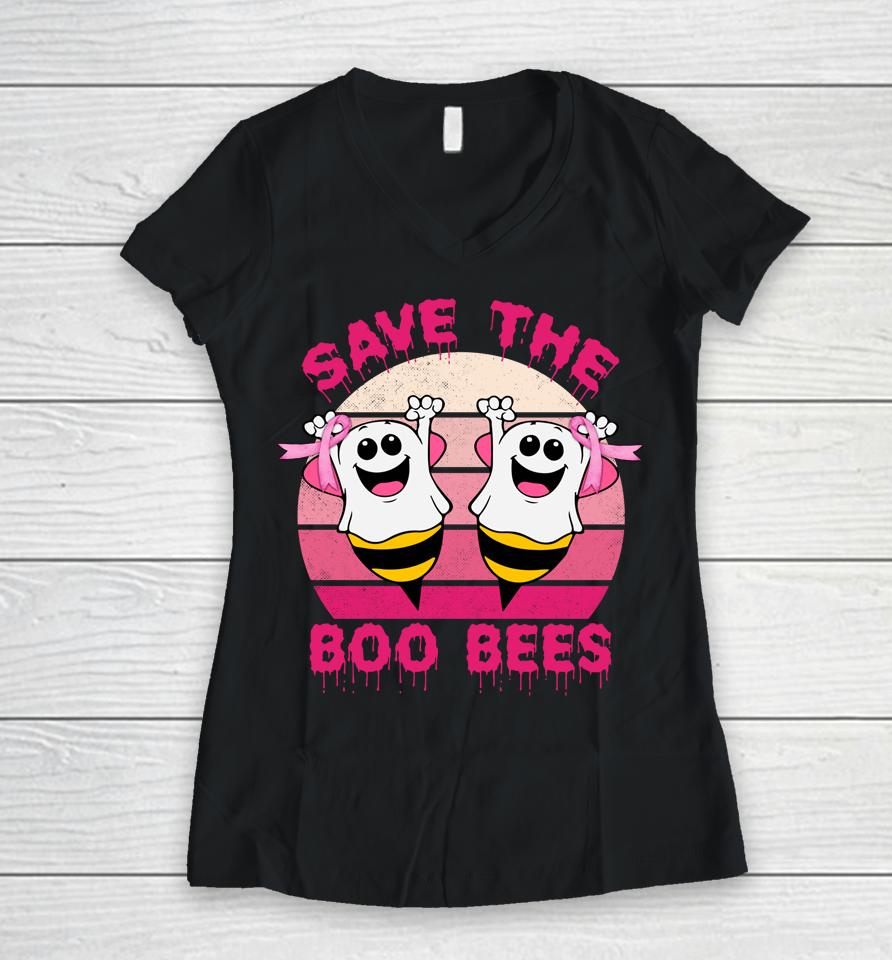 Save The Boo Bees Vintage Breast Cancer Awareness Halloween Women V-Neck T-Shirt