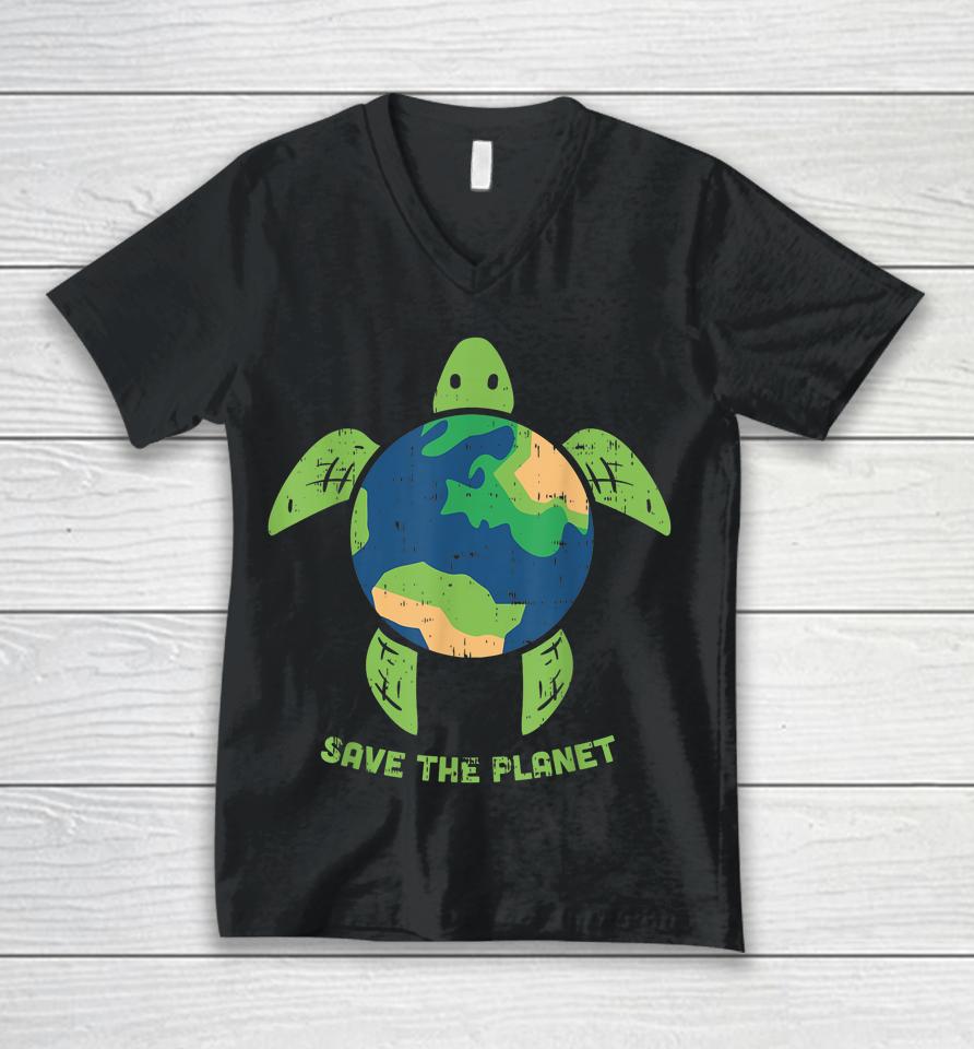 Save The Planet Turtle Earth Day Unisex V-Neck T-Shirt
