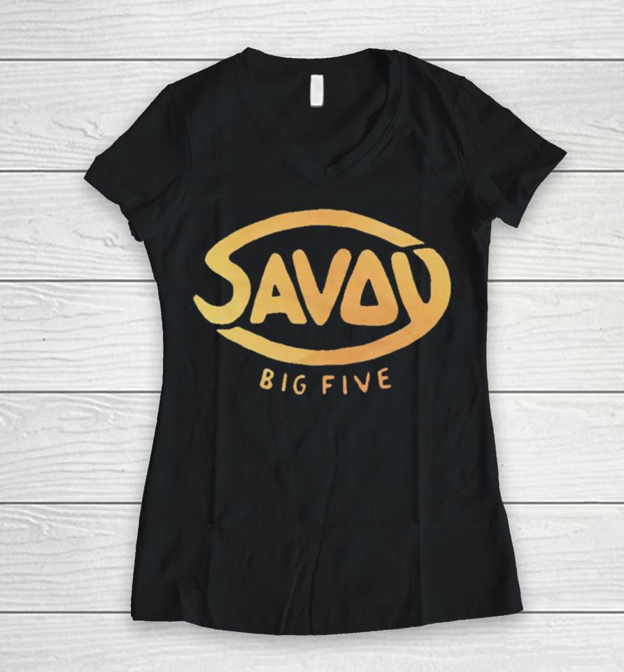 Savoy Big Five Logo Vintage Women V-Neck T-Shirt