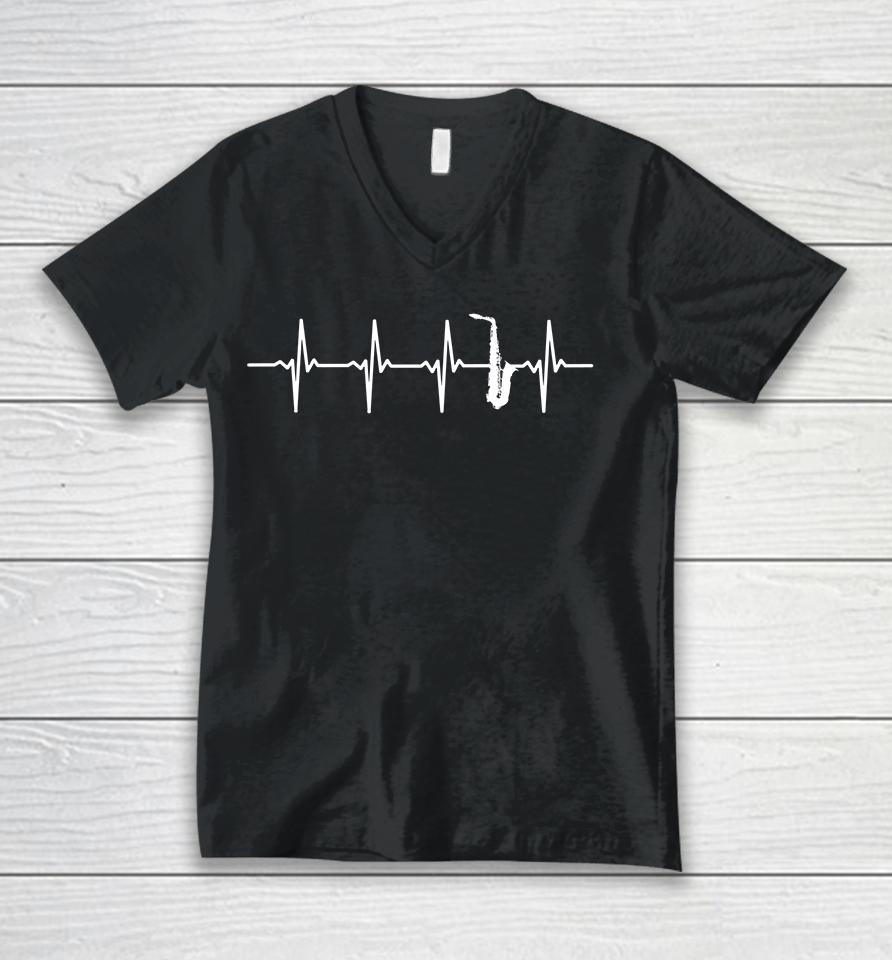 Saxophone Heartbeat Unisex V-Neck T-Shirt