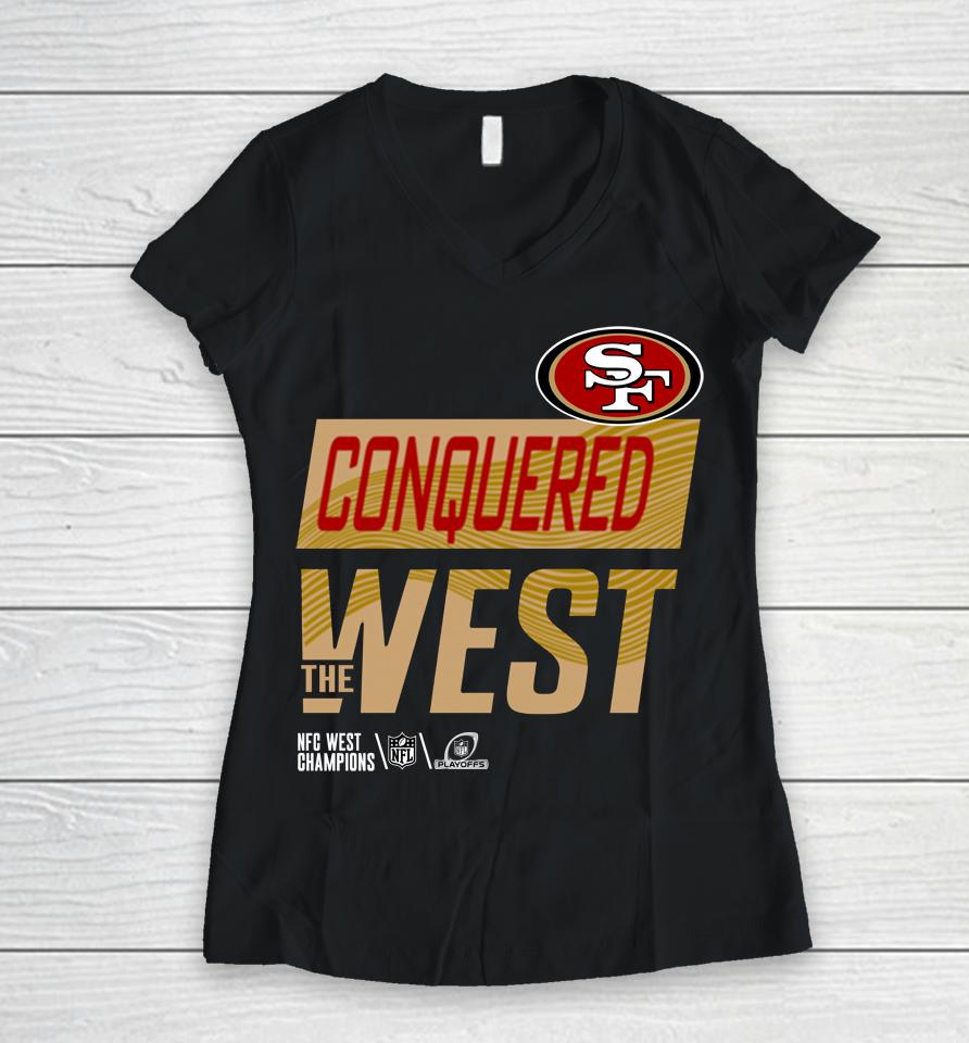 Scarlet San Francisco 49Ers Nfc West Division Champions 2022 Locker Room Trophy Collection Women V-Neck T-Shirt
