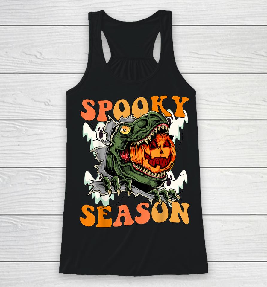 Scary Dinosaur Funny Pumpkin Spooky Season Happy Halloween Racerback Tank