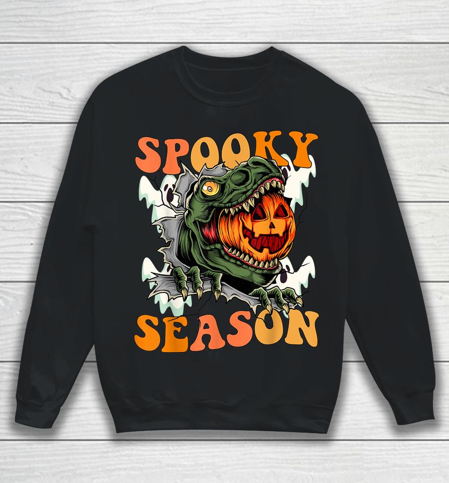 Scary Dinosaur Funny Pumpkin Spooky Season Happy Halloween Sweatshirt