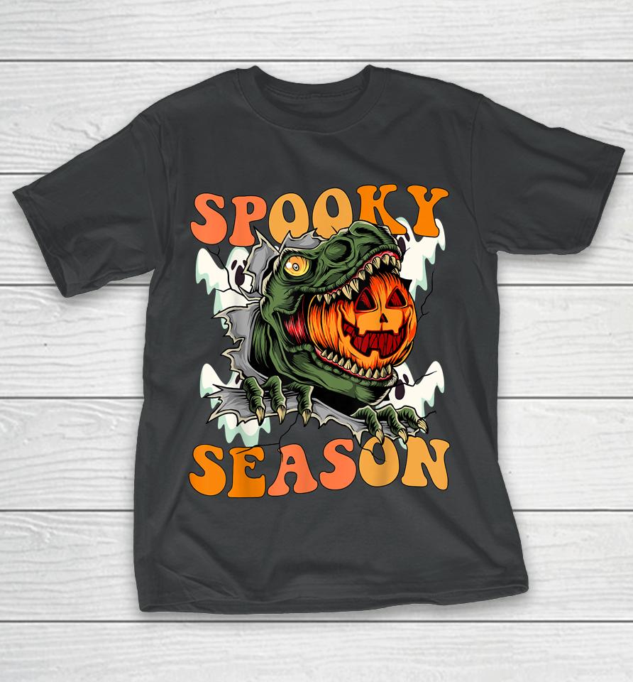 Scary Dinosaur Funny Pumpkin Spooky Season Happy Halloween T-Shirt