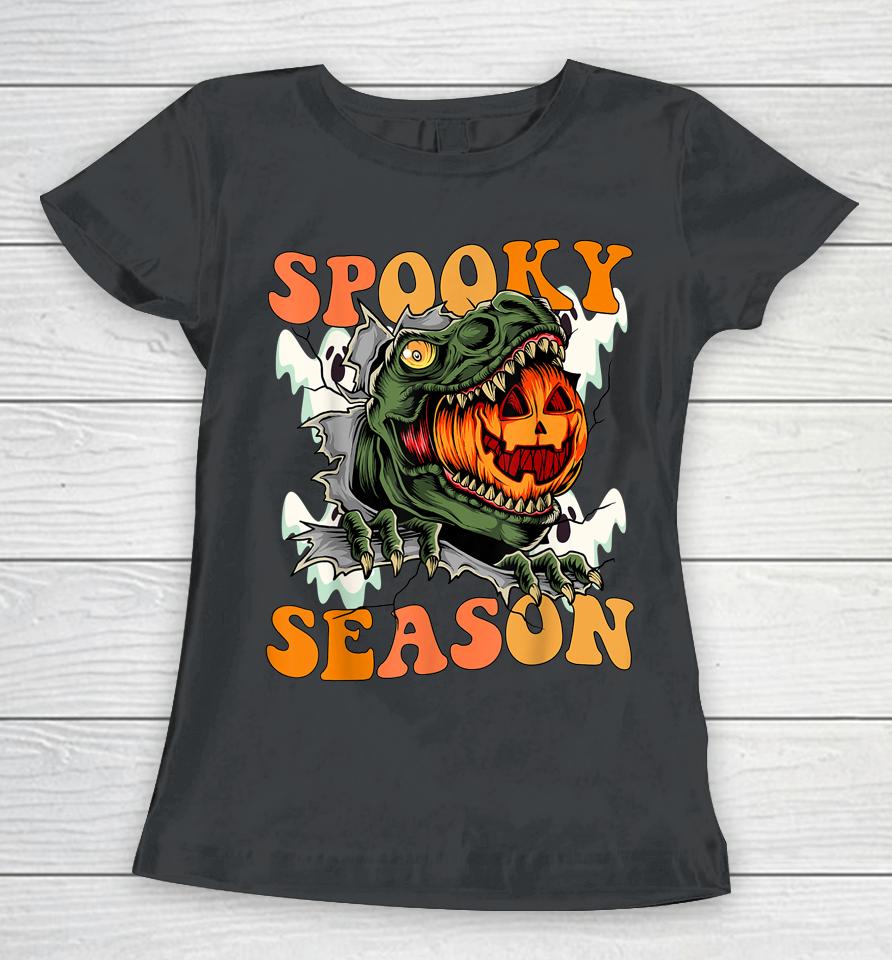 Scary Dinosaur Funny Pumpkin Spooky Season Happy Halloween Women T-Shirt