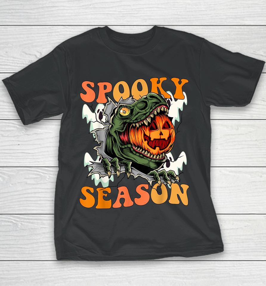 Scary Dinosaur Funny Pumpkin Spooky Season Happy Halloween Youth T-Shirt