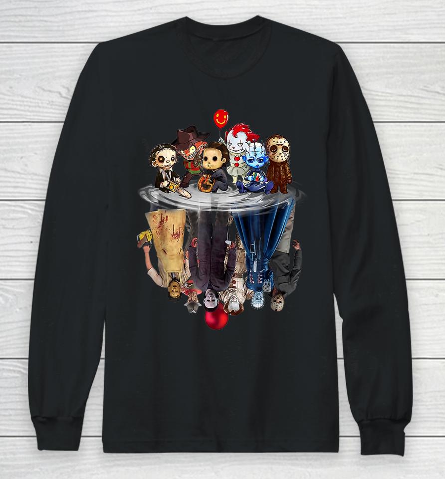 Scary Horror Movies Chibi Character Water Reflection Long Sleeve T-Shirt