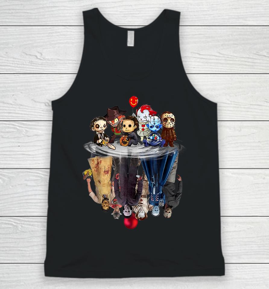 Scary Horror Movies Chibi Character Water Reflection Unisex Tank Top