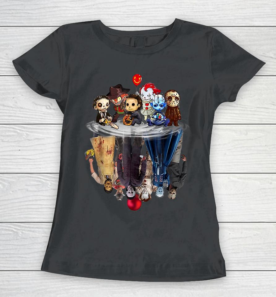Scary Horror Movies Chibi Character Water Reflection Women T-Shirt