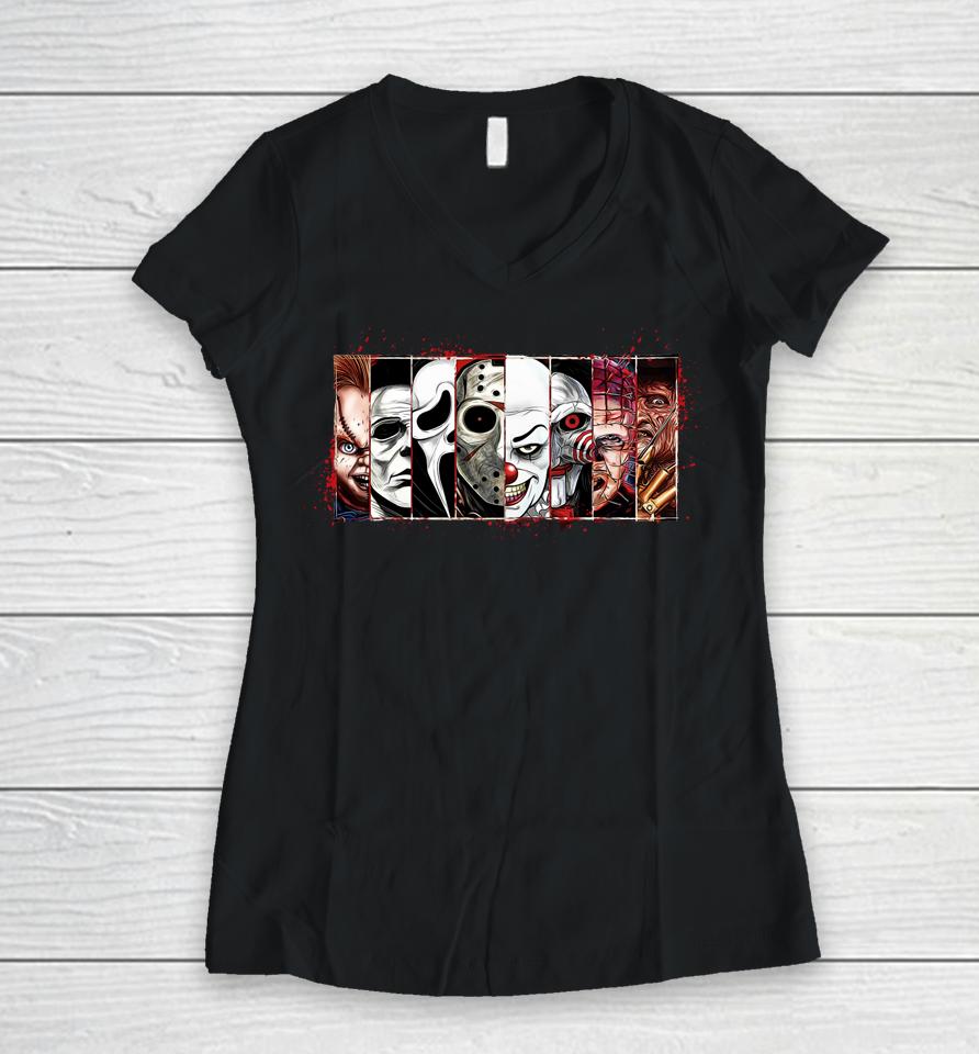 Scary Horror Movies Halloween Costume Party Gift Women V-Neck T-Shirt