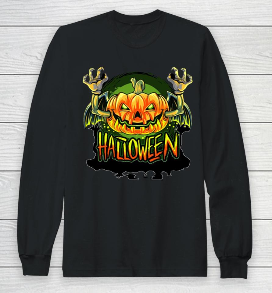 Scary Pumpkin Head Halloween Long Sleeve T-Shirt
