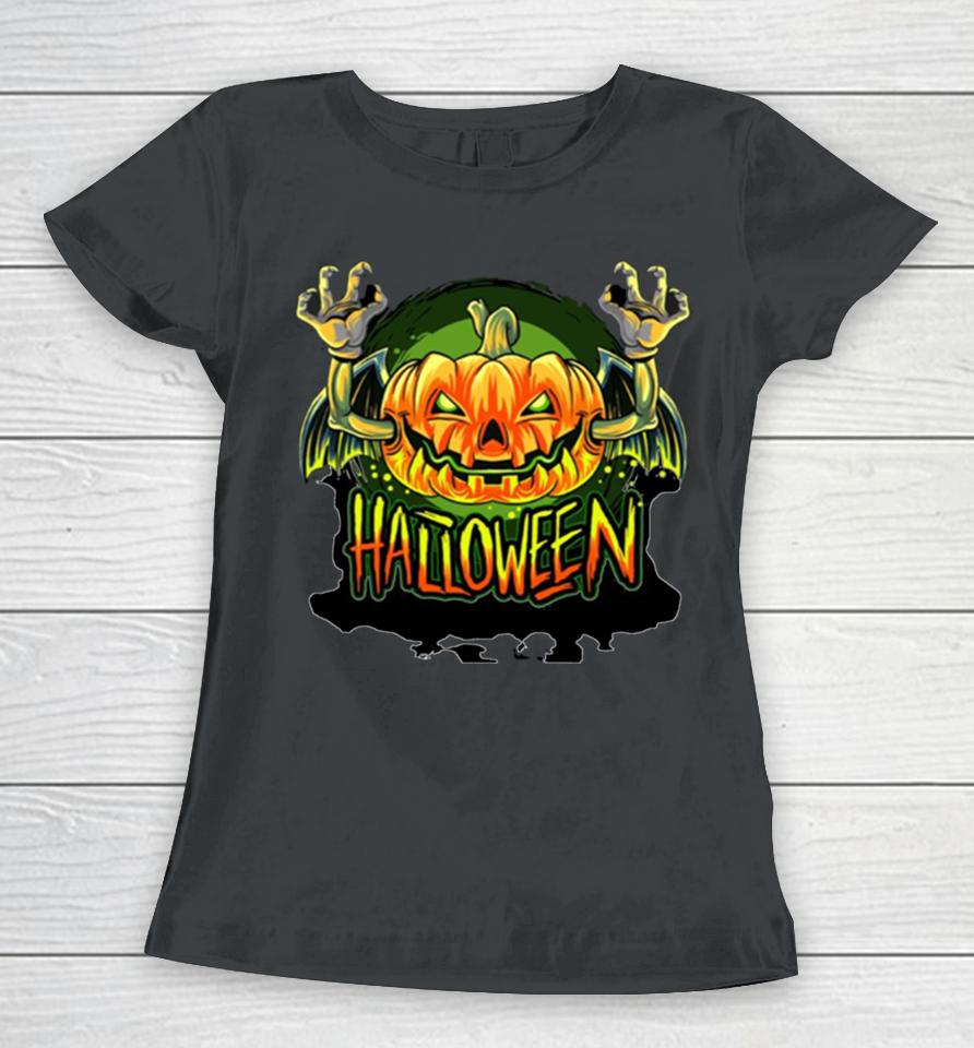 Scary Pumpkin Head Halloween Women T-Shirt