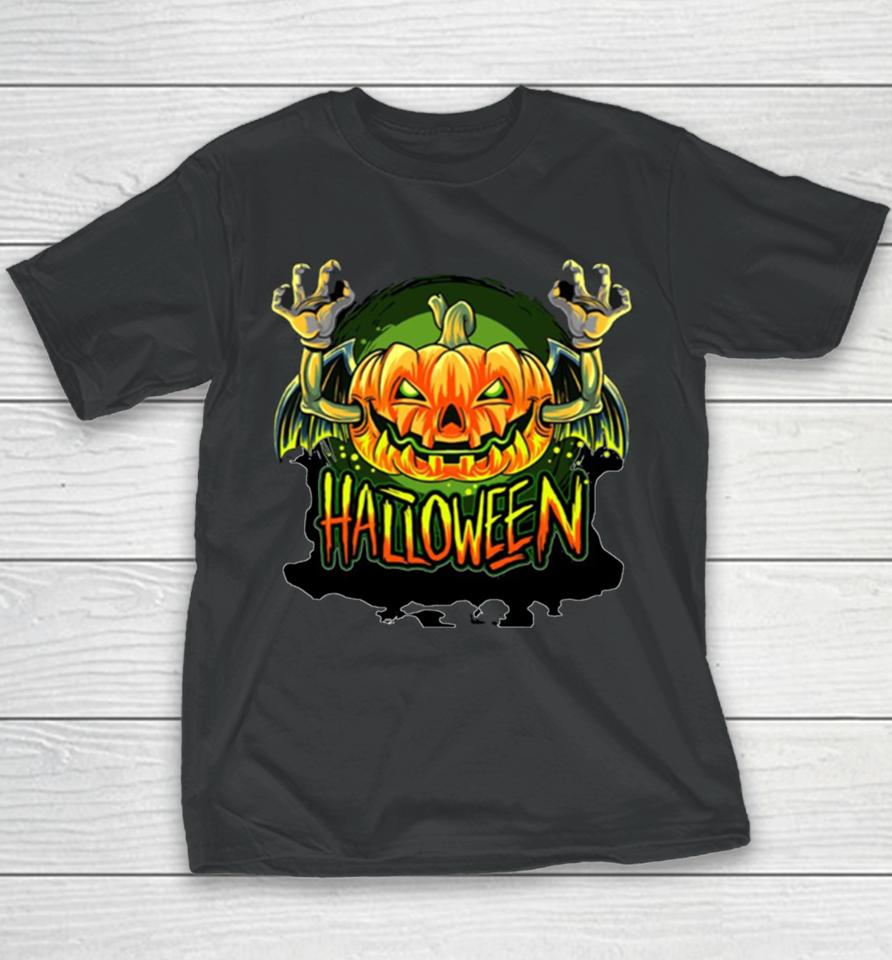 Scary Pumpkin Head Halloween Youth T-Shirt