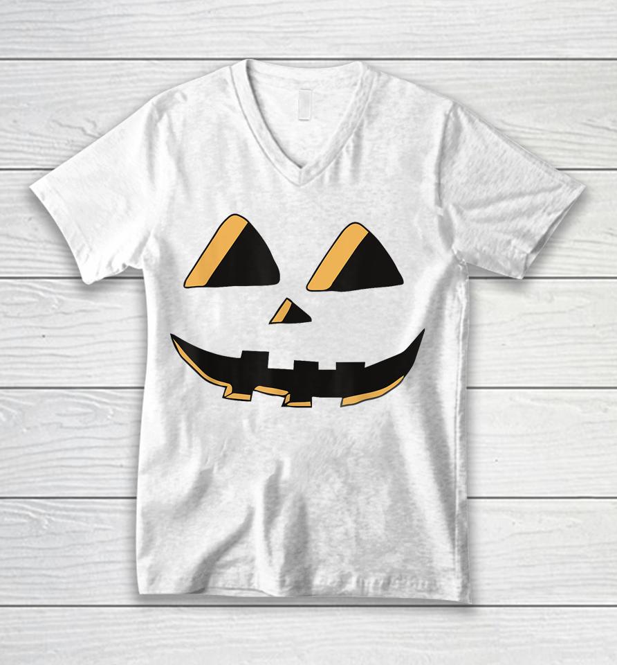Scary Spooky Jack O Lantern Face Pumpkin Halloween Unisex V-Neck T-Shirt