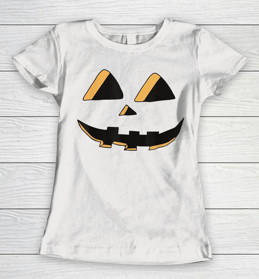 Scary Spooky Jack O Lantern Face Pumpkin Halloween Women T-Shirt