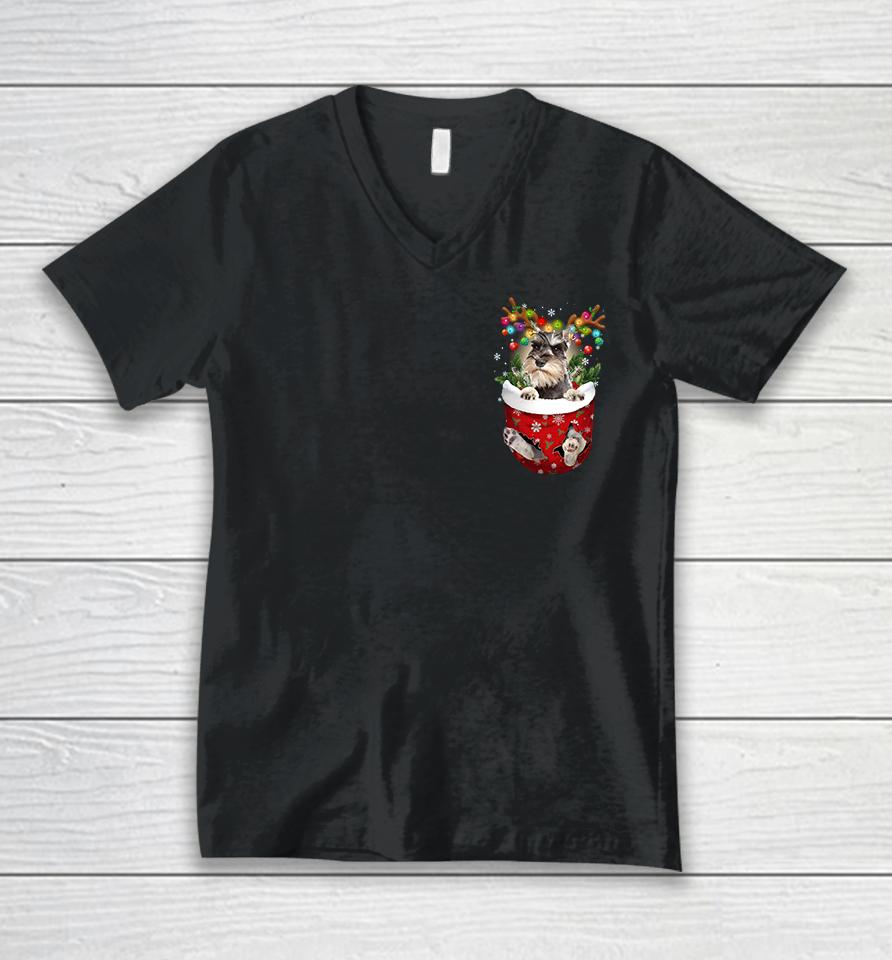 Schnauzer Reindeer In Pocket Christmas Dog Lovers Pajama Unisex V-Neck T-Shirt