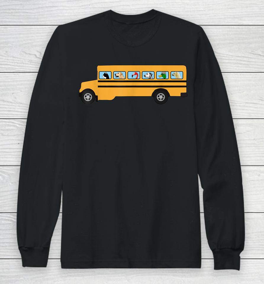 School Bus With Cat - Dog And Other Funny Animals Long Sleeve T-Shirt