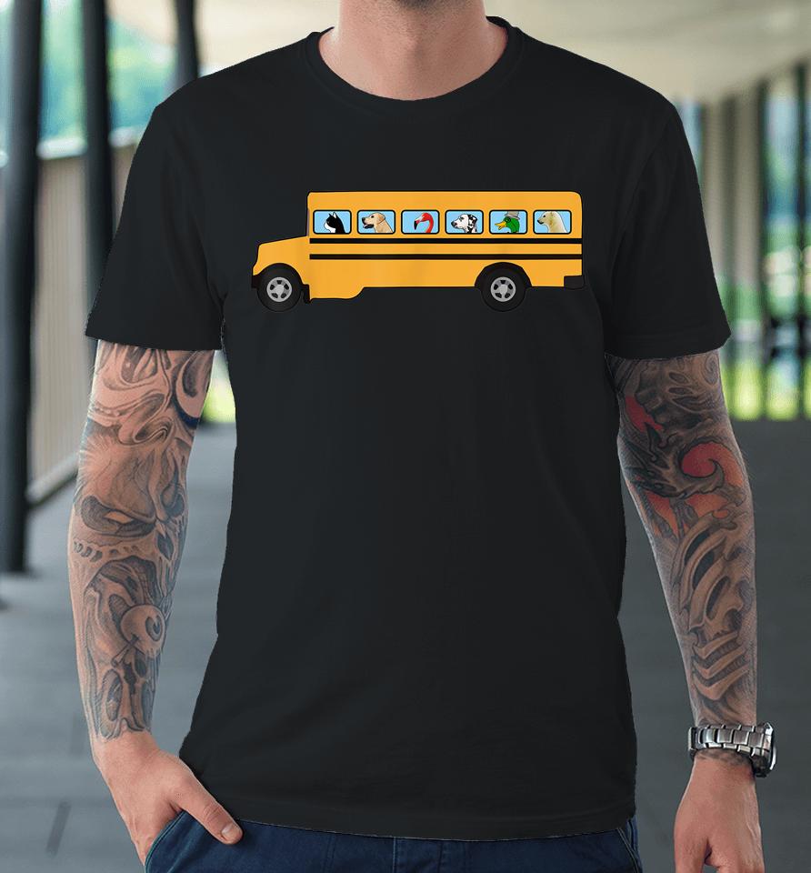 School Bus With Cat - Dog And Other Funny Animals Premium T-Shirt