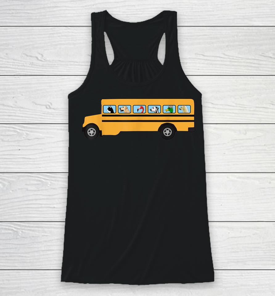 School Bus With Cat - Dog And Other Funny Animals Racerback Tank