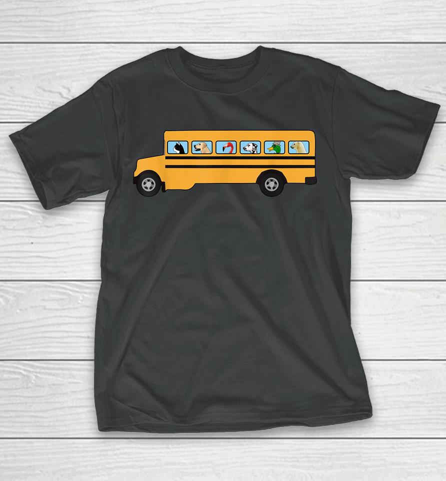 School Bus With Cat - Dog And Other Funny Animals T-Shirt