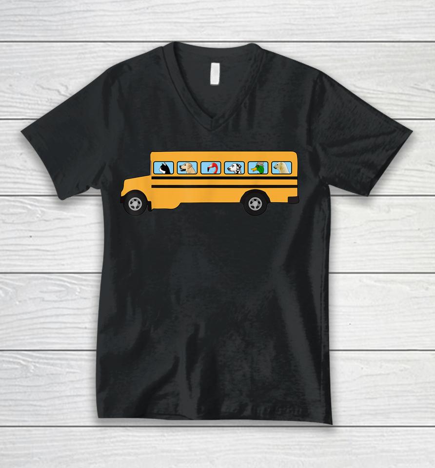 School Bus With Cat - Dog And Other Funny Animals Unisex V-Neck T-Shirt