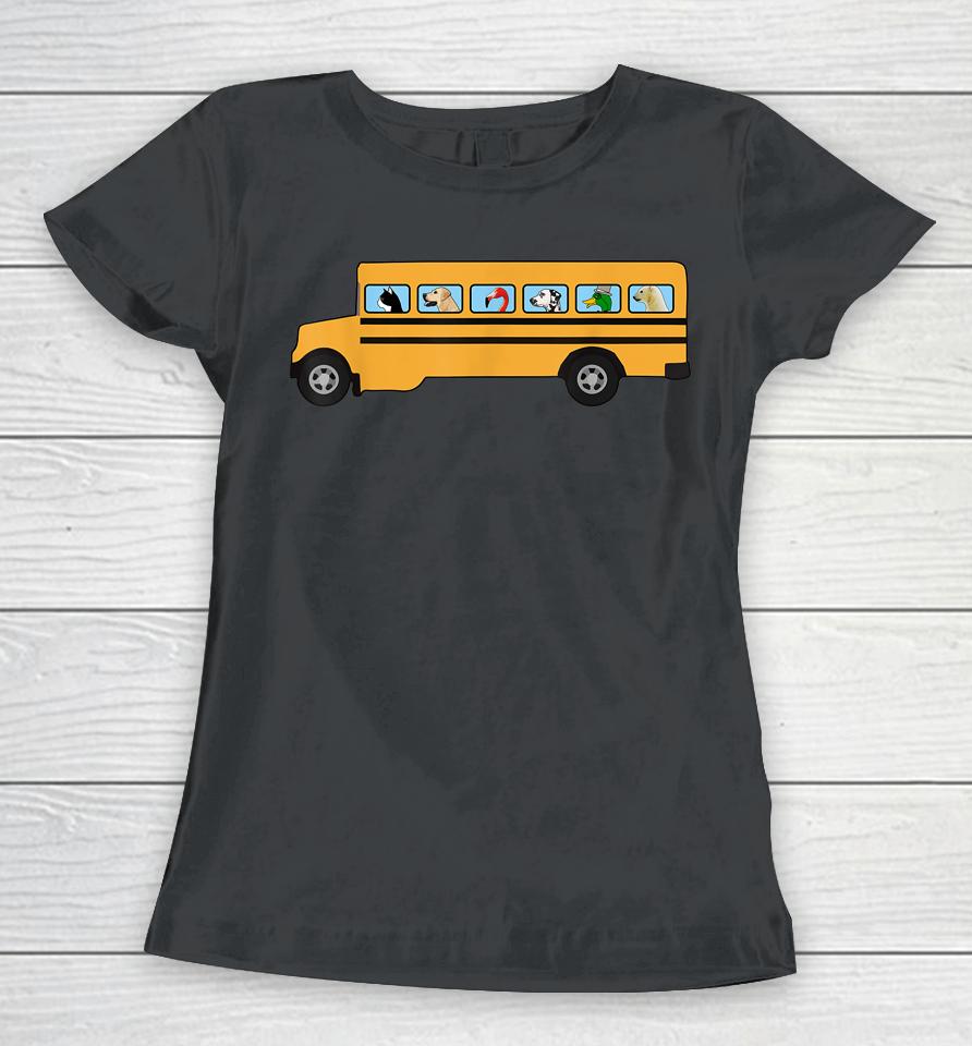 School Bus With Cat - Dog And Other Funny Animals Women T-Shirt