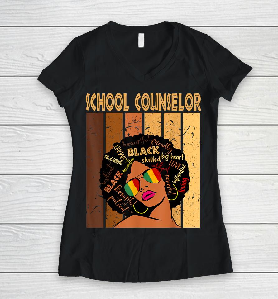 School Counselor Afro African American Black History Month Women V-Neck T-Shirt