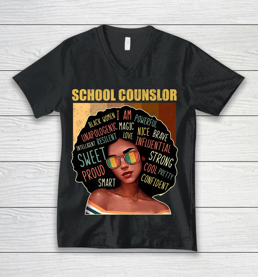 School Counselor Afro African American Black History Month Unisex V-Neck T-Shirt