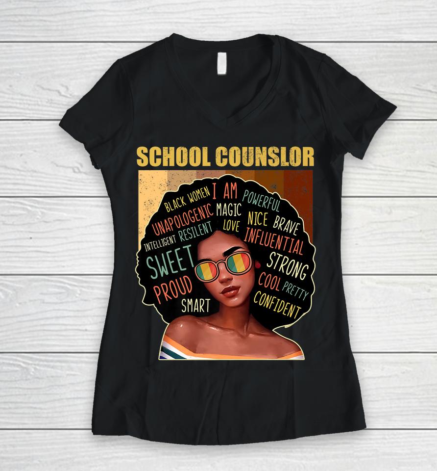 School Counselor Afro African American Black History Month Women V-Neck T-Shirt