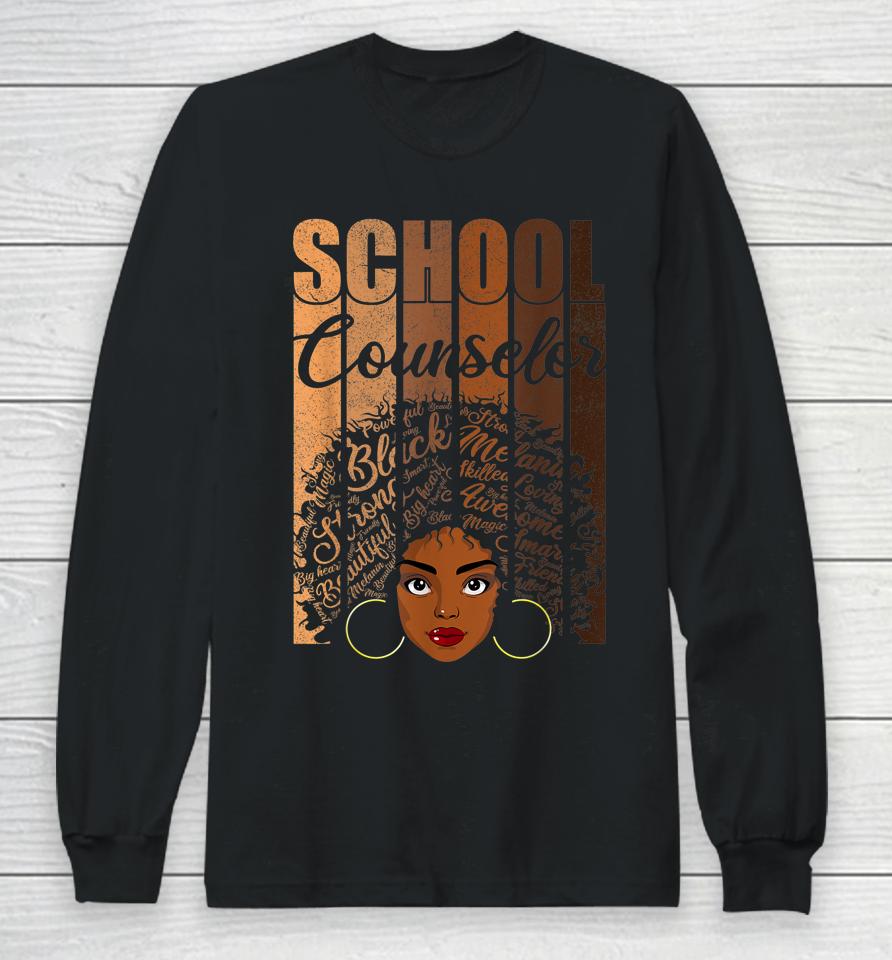 School Counselor Black History Afro Melanin Long Sleeve T-Shirt