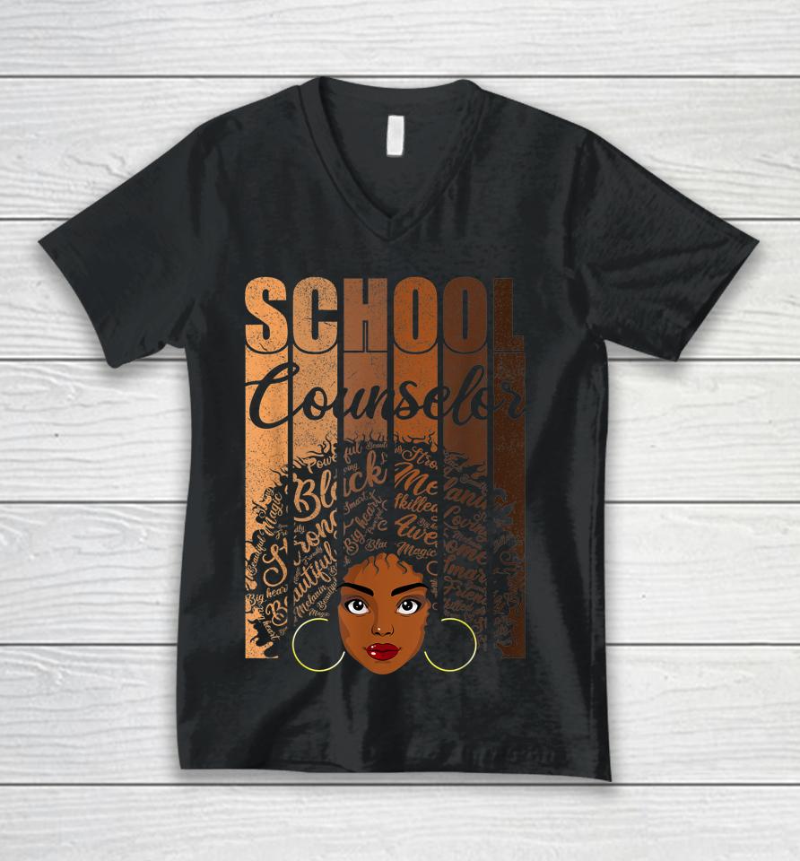 School Counselor Black History Afro Melanin Unisex V-Neck T-Shirt