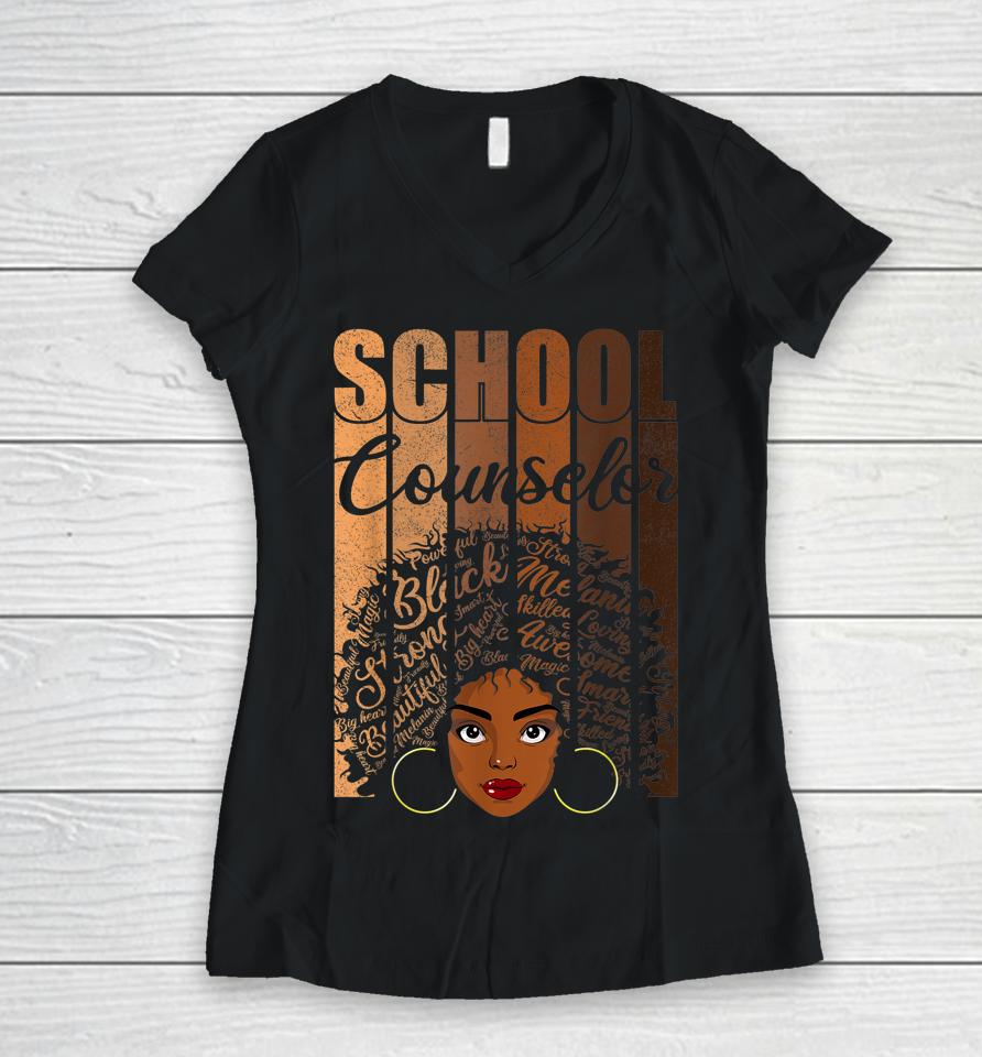 School Counselor Black History Afro Melanin Women V-Neck T-Shirt