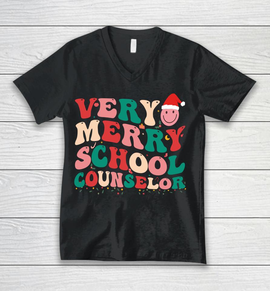 School Counselor Elf Christmas School Counselor Xmas Santa Unisex V-Neck T-Shirt