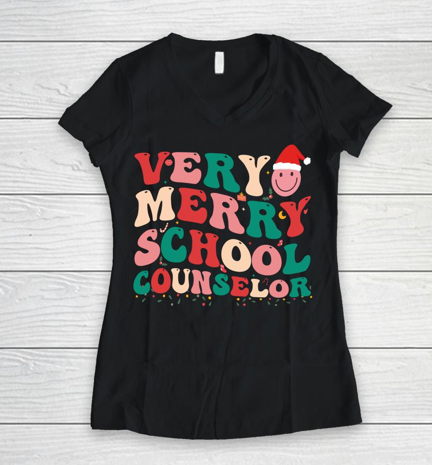 School Counselor Elf Christmas School Counselor Xmas Santa Women V-Neck T-Shirt