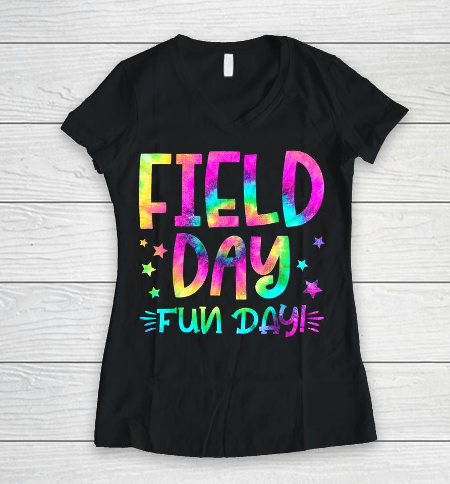 School Field Day Fun Tie Dye Field Day 2023 Teacher Kids Women V-Neck T-Shirt