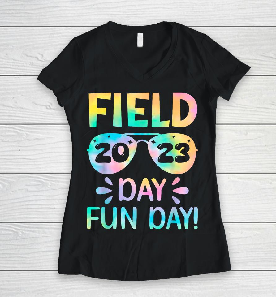 School Field Day Fun Tie Dye Field Day 2023 Teacher Kids Women V-Neck T-Shirt