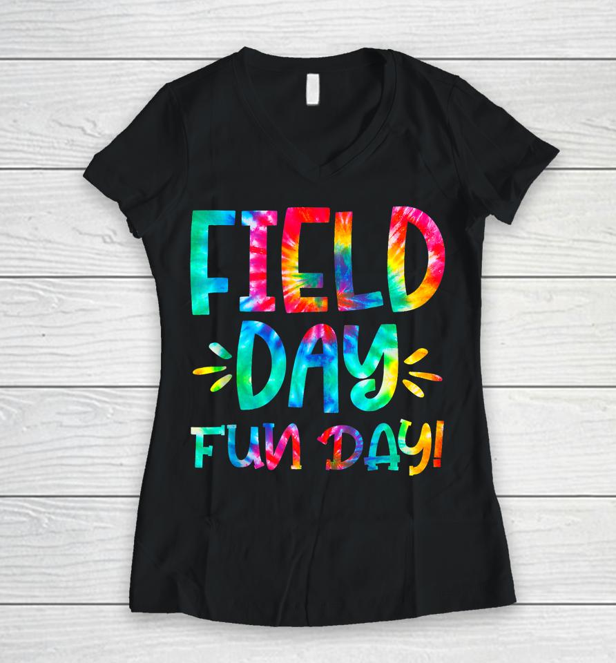 School Field Day Fun Tie Dye Field Day 2023 Teacher Women V-Neck T-Shirt